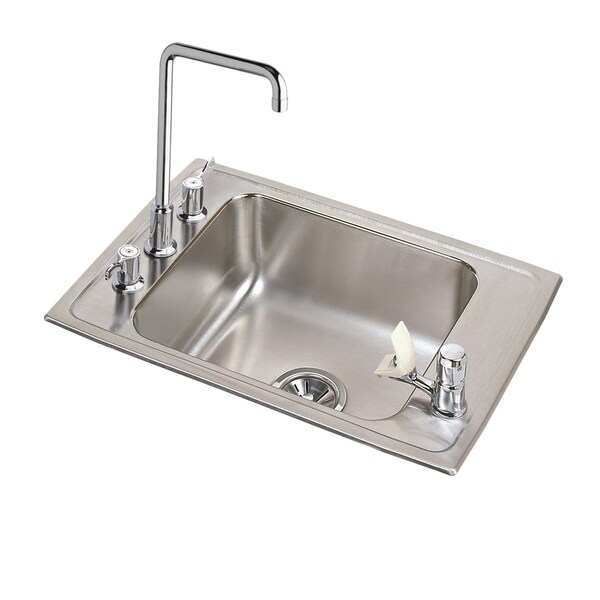 Lustertone Stainless Steel 22X19-1/2X7-1/2 Single Bowl Top Mount Classroom Sink + Faucet/Bubbler Kit